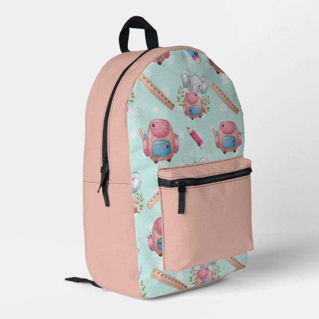 Back to School Elephant Pattern Printed Backpack (Back Corner Left)