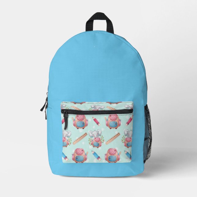 Back to School Elephant Pattern Printed Backpack (Front)