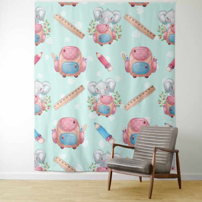 Back to School Elephant Pattern Tapestry (In Situ)