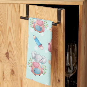 Back to School Elephant Pattern Tea Towel