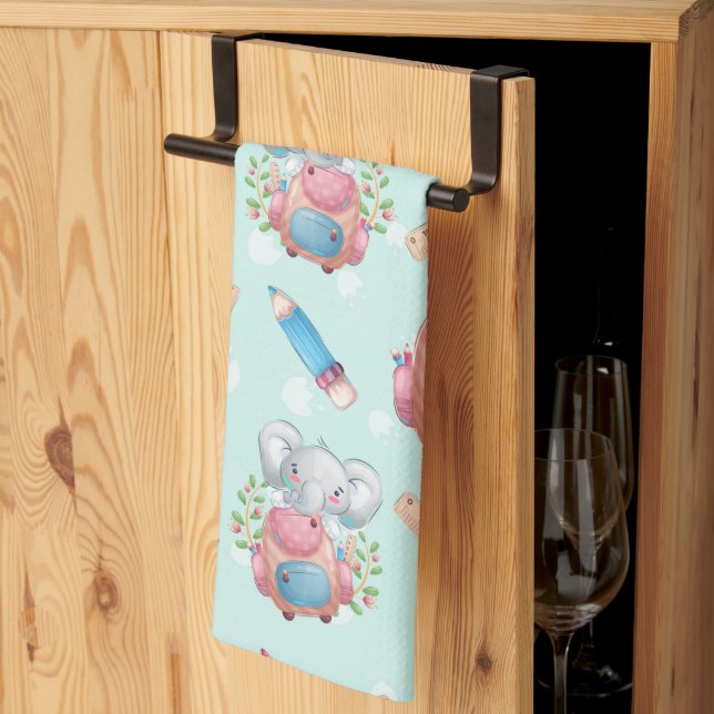Back to School Elephant Pattern Tea Towel (Thirds Fold)