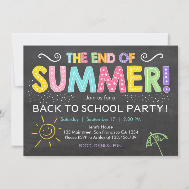 Back to school end of summer Party Invitation (Front)