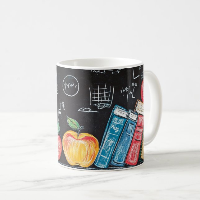 Back to school, featuring colourful books, apples, coffee mug (Front Right)