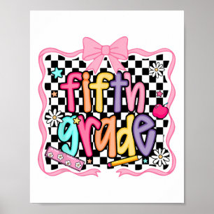 Back To School Fifth Grade Coquette Bow 5th Grade Poster