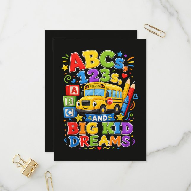 Back to School First Day Big Kid Dreams Invitation Postcard (Front/Back In Situ)