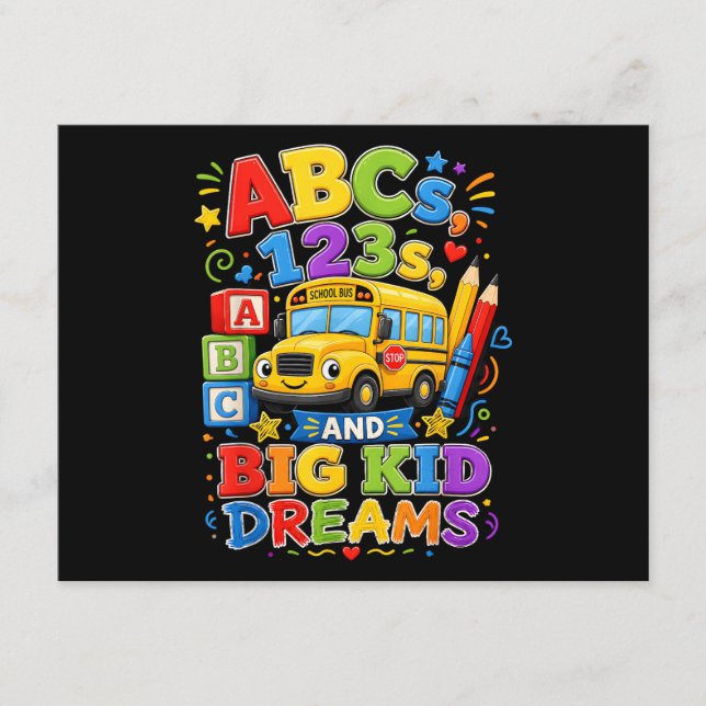 Back to School First Day Big Kid Dreams School Bus Enclosure Card (Front)