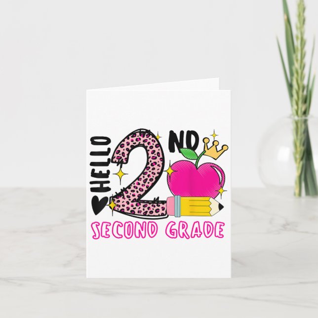 Back To School First Day Hello 2nd Grade Leopard F Card (Front)