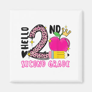 Back To School First Day Hello 2nd Grade Leopard F Magnet