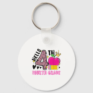 Back To School First Day Hello 4th Grade Leopard F Key Ring