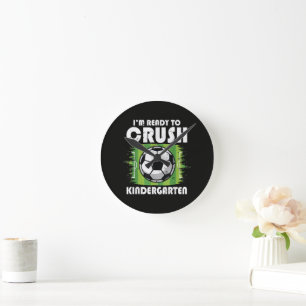 Back to School First Day of Kindergarten Soccer Round Clock