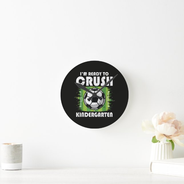 Back to School First Day of Kindergarten Soccer Round Clock (Home)