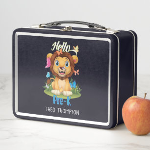 Back to School First Day of Pre-K Lion & Butterfly Metal Lunch Box