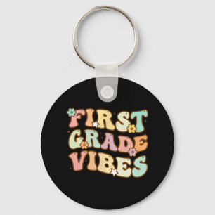 Back To School First Grade Vibes Retro Teacher Wom Key Ring