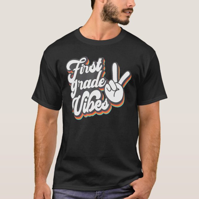 Back To School First Grade Vibes Retro Teacher Wom T-Shirt (Front)