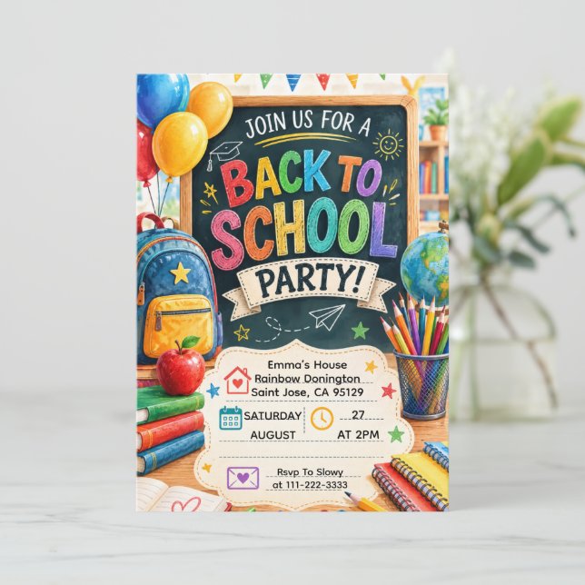 Back to School Fun Classroom Party Invitation (Standing Front)