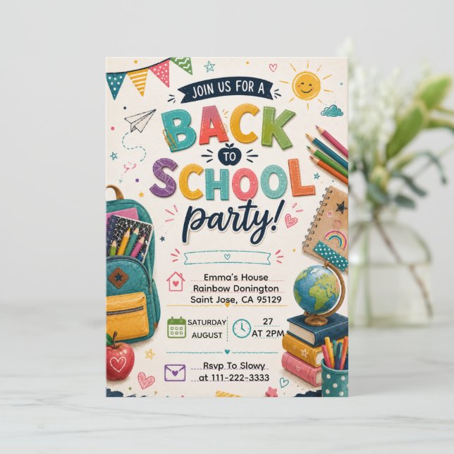 Back to School Fun Classroom Party Invitation (Standing Front)