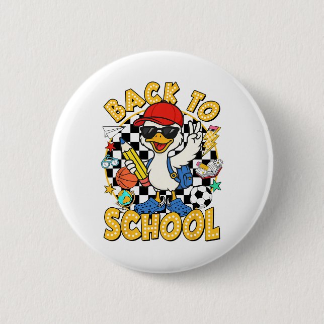 Back To School Funny Silly Goose First Day Of Scho 6 Cm Round Badge (Front)