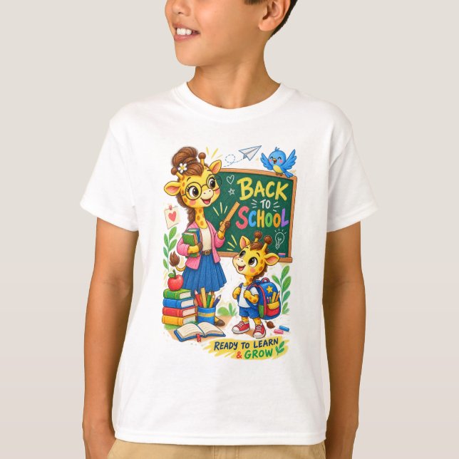 Back to School Giraffe Illustration T-Shirt (Front)