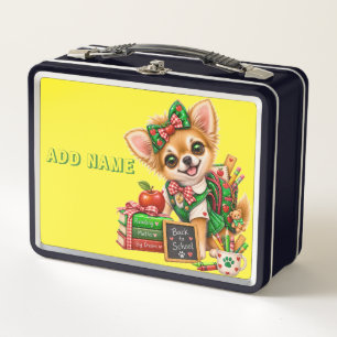 Back to School Girl Pup (Green) Metal Lunch Box