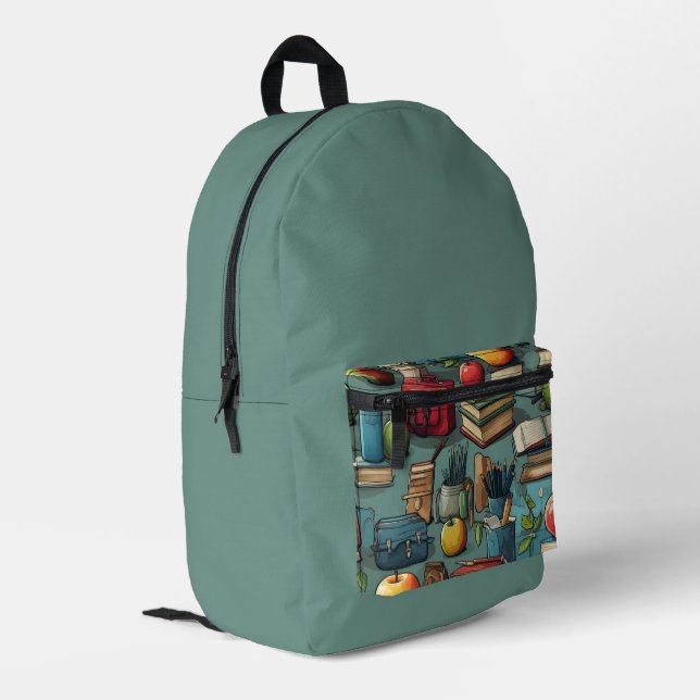 Back To School Green  Printed Backpack (Back Corner Left)