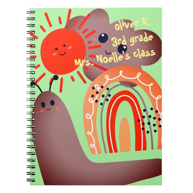 Back to School | Happy Smile Cloud Sun Snail Name Notebook (Front)