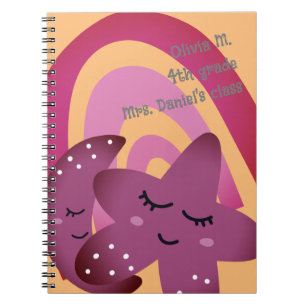 Back to School Happy Smile Star Moon Rainbow Name Notebook