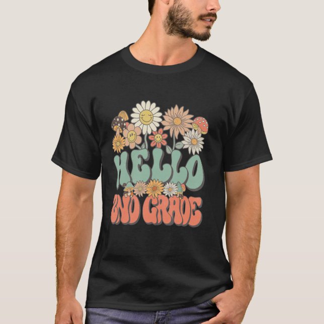 Back To School Hello 2nd Grade Daisy Groovy Teache T-Shirt (Front)