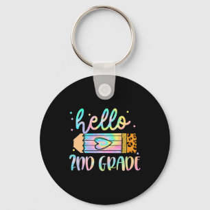 Back To School Hello 2nd Grade Leopard Tie Dye Pen Key Ring
