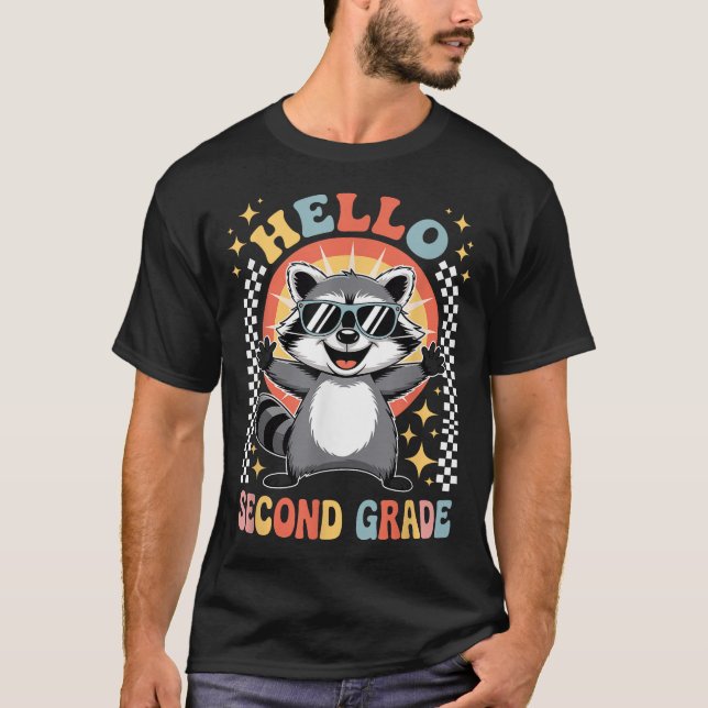 Back To School Hello 2Nd Grade Racoon Second  T-Shirt (Front)
