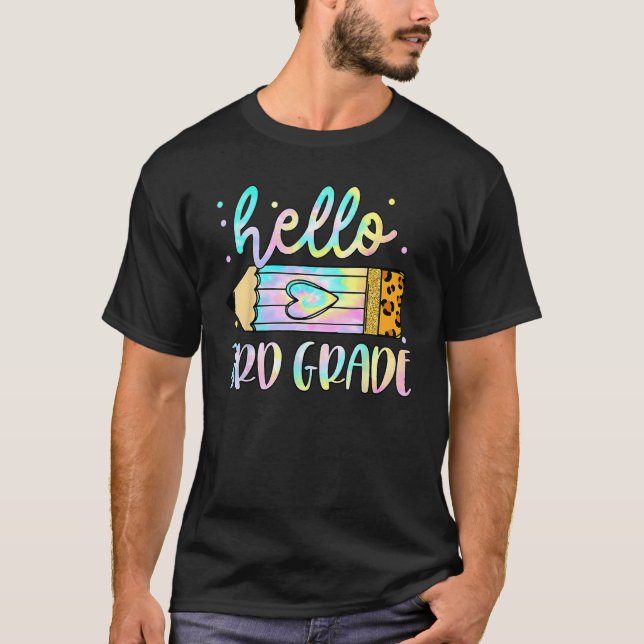 Back To School Hello 3rd Grade Leopard Tie Dye Pen T-Shirt (Front)