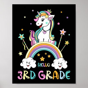 Back To School Hello 3rd Grade Rainbow Unicorn Tea Poster