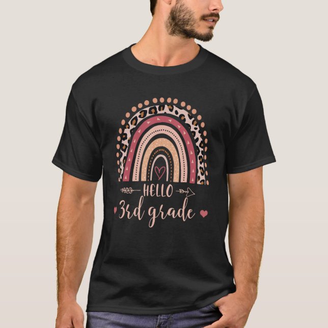 Back To School Hello 3rd Grade Teacher Leopard Rai T-Shirt (Front)