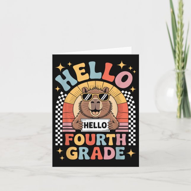 Back To School Hello 4th Grade Capybara Fourth Gra Card (Front)