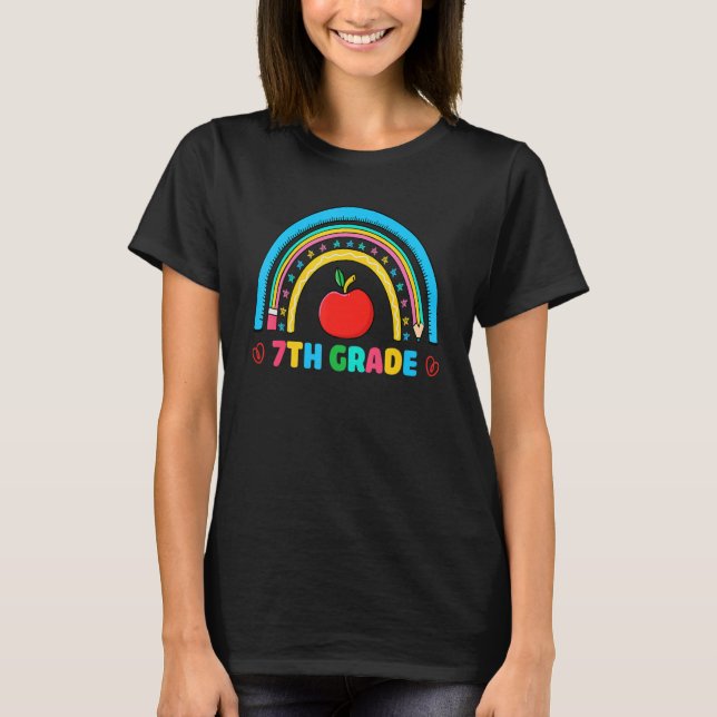 Back To School Hello 7th Grade Boho Rainbow Teache T-Shirt (Front)
