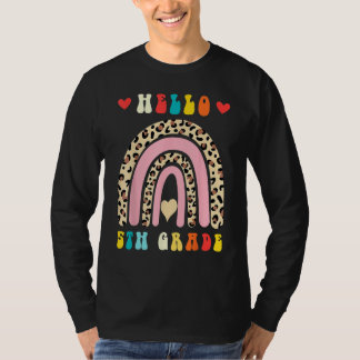 Back To School Hello Fifth 5th Grade Rainbow Leopa T-Shirt