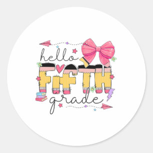 Back To School Hello Fifth Grade Teacher Coquette Classic Round Sticker