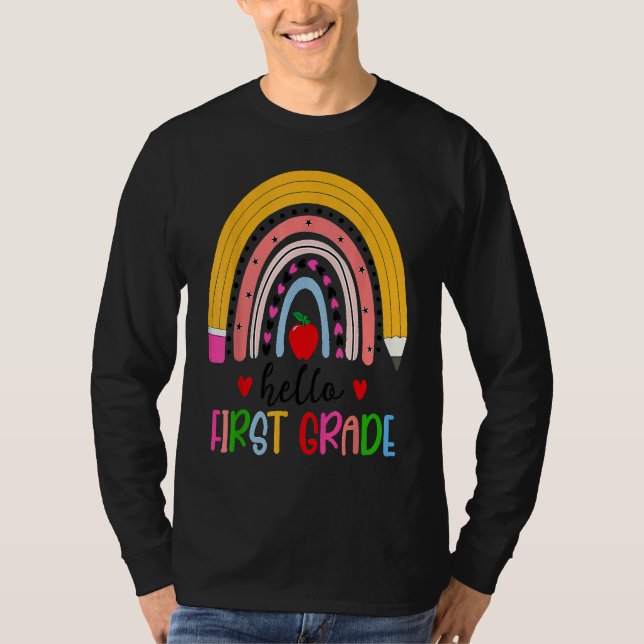 Back To School Hello First Grade Teacher Rainbow T T-Shirt (Front)