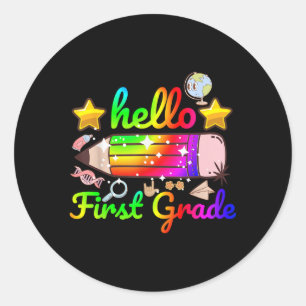 Back To School Hello First Grade Team 1st Grade Bo Classic Round Sticker