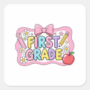 Back To School Hello First Grade Team 1st Grade Square Sticker