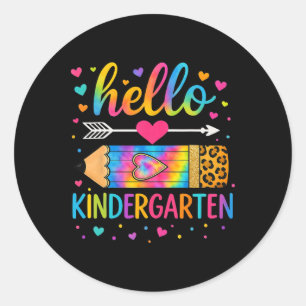 Back To School Hello Kindergarten Leopard Tie Dye Classic Round Sticker