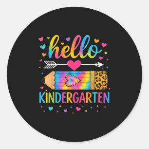 Back To School Hello Kindergarten Leopard Tie Dye Classic Round Sticker