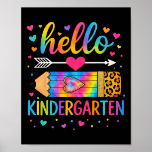 Back To School Hello Kindergarten Leopard Tie Dye Poster