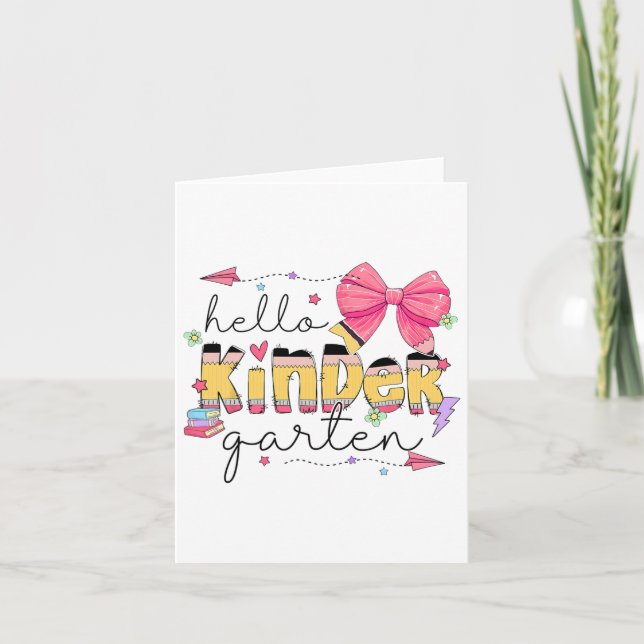 Back To School Hello Kindergarten Teacher Coquette Card (Front)
