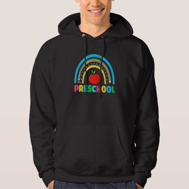 Back To School Hello Preschool Boho Rainbow Teache Hoodie (Front)