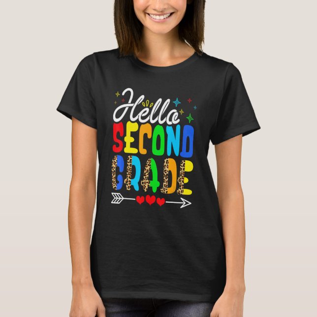   Back To School Hello Second Grade Leopard First  T-Shirt (Front)