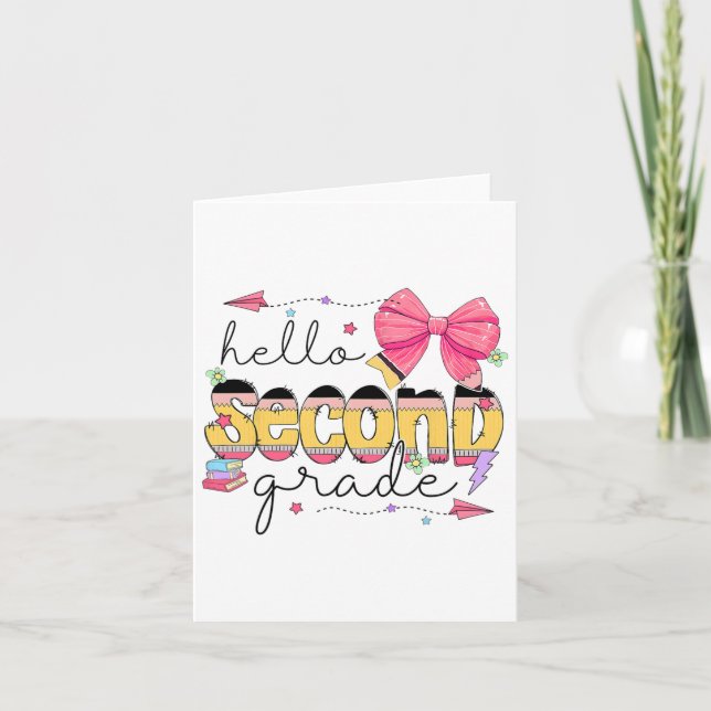 Back To School Hello Second Grade Teacher Coquette Card (Front)