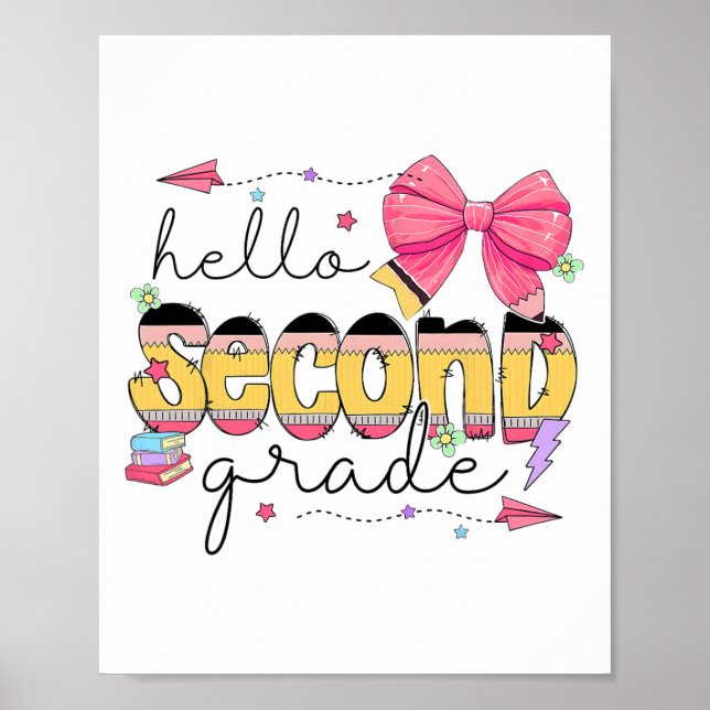 Back To School Hello Second Grade Teacher Coquette Poster (Front)