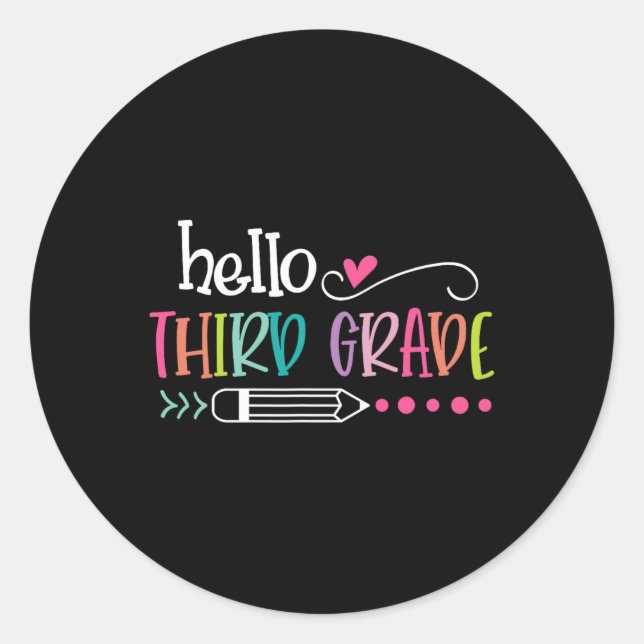 Back To School Hello Third 3rd Grade For Kids Boy  Classic Round Sticker (Front)