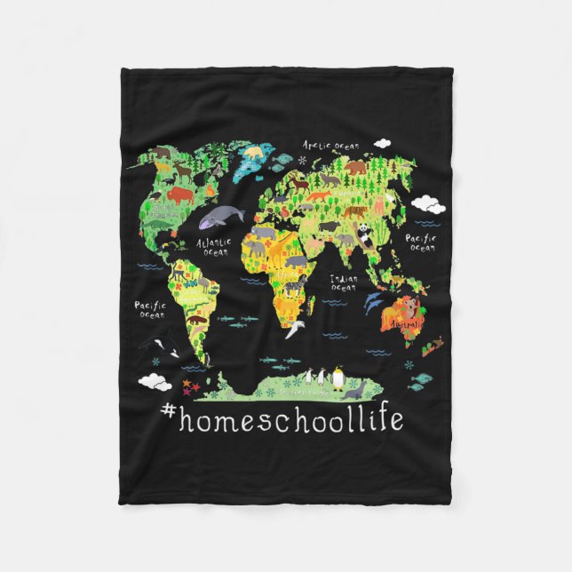 Back To School Homeschool World Map Geography  Fleece Blanket (Front)
