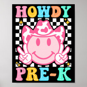 Back To School Howdy Pre-k Cute Western Cowboy Cow Poster